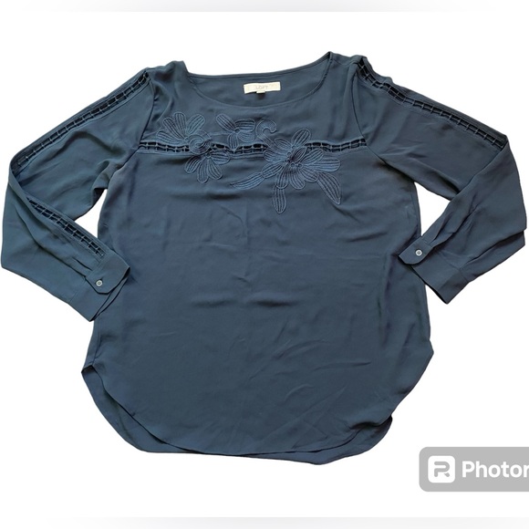 LOFT Tops - LOFT Blue Embroidered Blouse